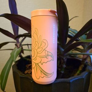 Starbucks 2024 Holiday Peach Rose & Metallic Gold Floral SS Bottle Tumbler